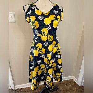 Quian Li lemon fruit patterned fit & flare mini dress SZ M